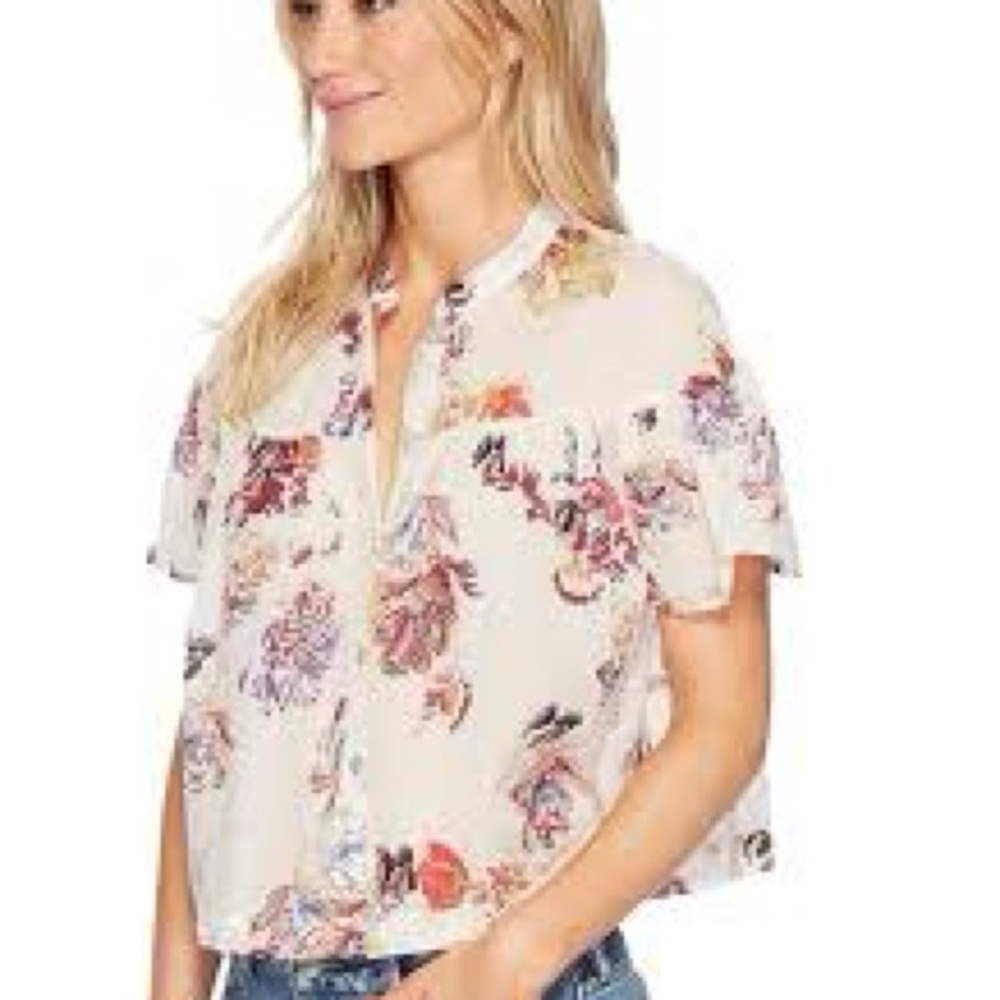 ✨ Free People Sweet Escape Floral Gauze Cotton Blouse Boho Flutter Sleeve Top - Picture 4 of 15